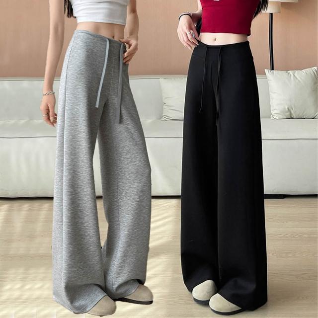 【NEW FORCE】美式高腰顯瘦直筒垂感休閒女寬褲(寬褲/女長褲/休閒褲/保暖褲/褲裙)