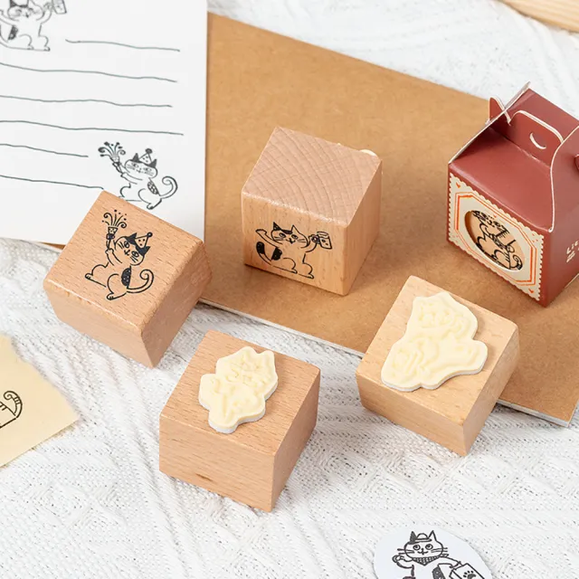 【Paper Play】木質印章 手帳印章/可愛萌貓日常DIY復古木質印章 手帳印章(8款任選)