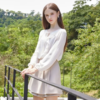 【H2O】圓領荷葉邊長袖襯衫(#5635002 襯衫、雪紡上衣 白色/粉色)