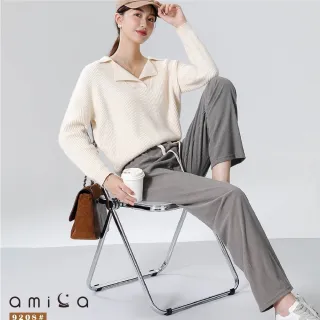 【amica】極簡條紋燈芯絨闊腿褲(闊腿褲 舒適 條紋 極簡 保暖 百搭)