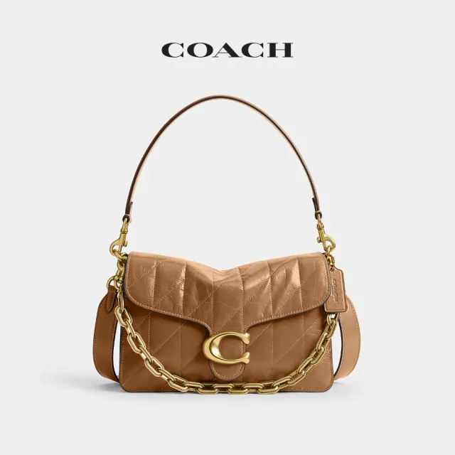 【COACH】蔻馳官方直營 CHAIN TABBY 絎縫裝飾鏈條單肩手袋 單肩包 肩背包-B4/蜂蜜棕色(CAF55)