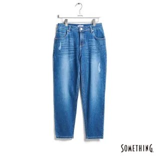 【SOMETHING】女裝 巴黎袋花刷破丹寧錐形褲(拔淺藍)