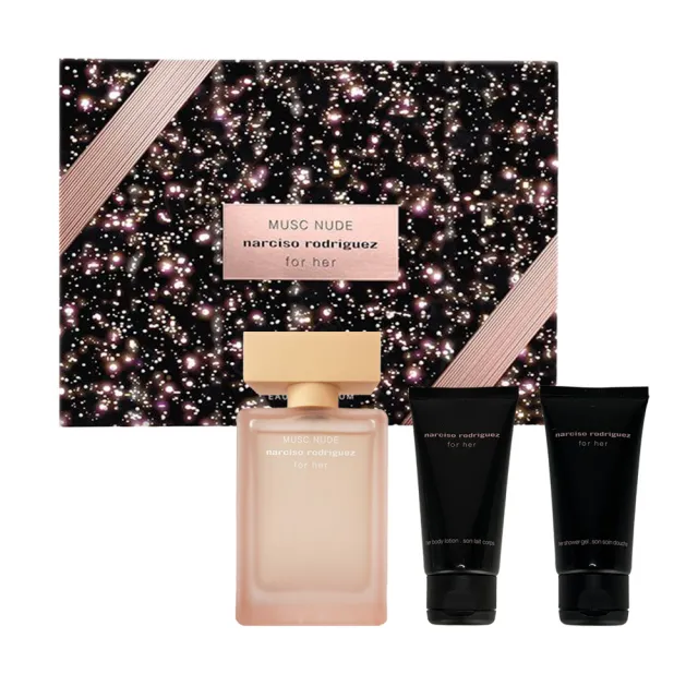 【NARCISO RODRIGUEZ】粉裸謬思 女性淡香精三入組禮盒(淡香精/身體乳/沐浴露 國際航空版)
