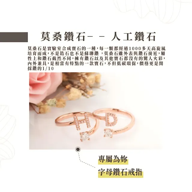【幸福珠寶】莫桑石925純銀鍍K金字母戒指(玫瑰金字母戒指 Happy  母親節禮物  )