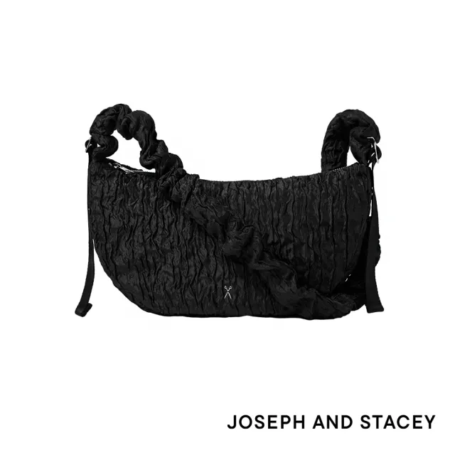 【JOSEPH AND STACEY】官方直營尼龍CRINKLED造型背帶斜背包-中(潮流黑/uniarts)