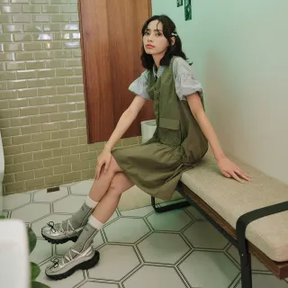 【Dailo】鹹甜低腰抽繩背心洋裝(綠)