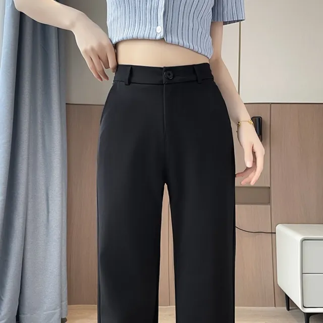【巴黎精品】高腰長褲西裝褲法式寬褲直筒西裝褲落地褲顯瘦大碼休閒女裝(春季女褲子2色n1lb49)
