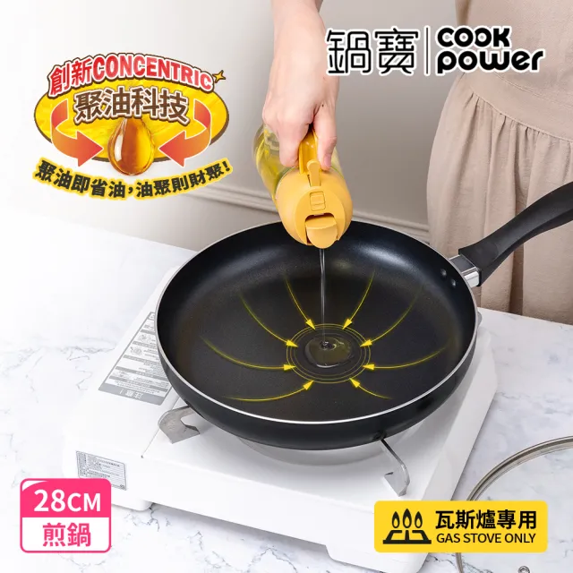 【CookPower 鍋寶】煎大師聚油不沾煎鍋28cm-四色選