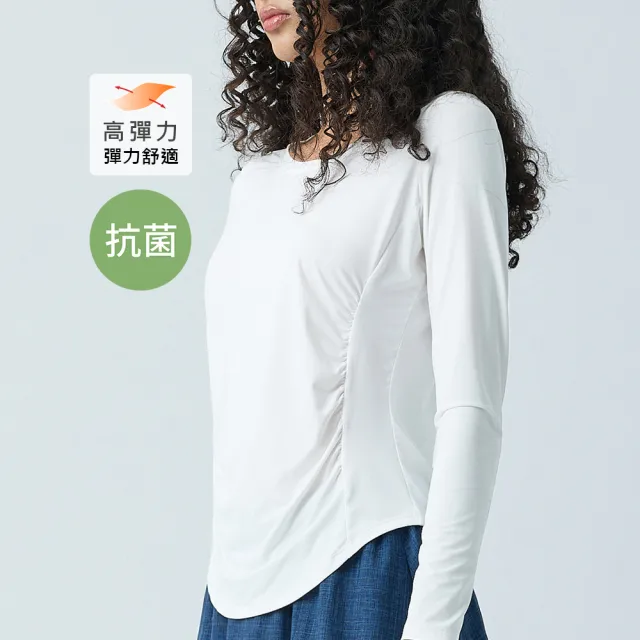 【YUANDONGLI 元動力】萊卡側摺長袖運動內搭上衣(三色；S-L；4253381601)