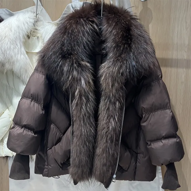 【巴黎精品】頂級貉子毛領真羽絨外套白鴨絨外套羽絨衣秋冬大碼休閒女裝(毛領短女外套4色n1ld34)