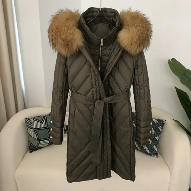 【巴黎精品】頂級貉子毛領真羽絨外套白鴨絨外套羽絨衣秋冬大碼女裝(連帽綁帶女外套4色n1ld89)