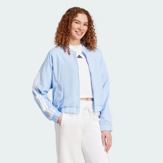 【adidas 愛迪達】外套 女 運動立領外套 W 3S WV BOMBER 藍 JN2487