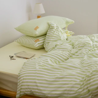 【翔仔居家】100%純棉 華爾紗 鋪棉被套床包組4件組-檸檬x開心果優格(雙人/純棉床包/雙人床包/床包被套)