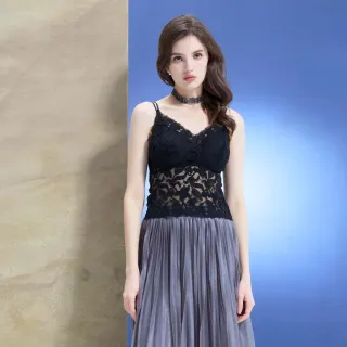 【HONOR 山形屋】雙細肩花卉緹花蕾絲背心-白/黑