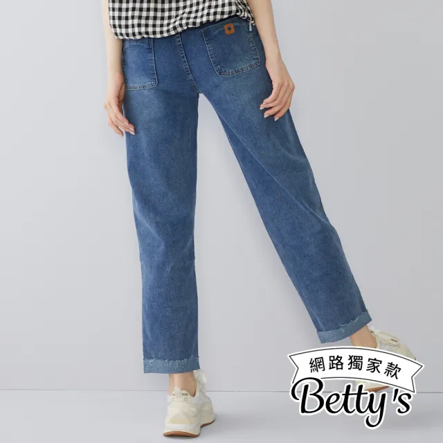 【betty’s 貝蒂思】網路獨賣★蝴蝶結刺繡彈性牛仔褲(牛仔藍)