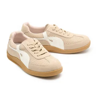 【MELROSE】美樂斯 美式復古跳色線條異材質綁帶厚底休閒鞋(米)