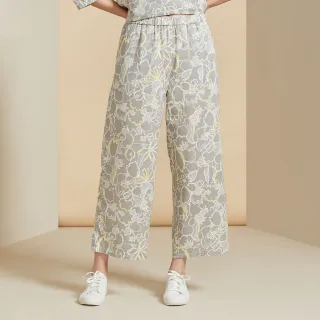 【YVONNE 以旺傢飾】雙層棉印花九分褲-寧靜灰