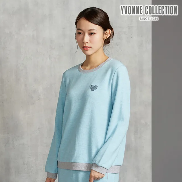 【YVONNE 以旺傢飾】雙色提花心形繡花長袖上衣-冰島藍