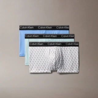 【CALVIN KLEIN】官方旗艦館CK Calvin Klein Logo 低腰貼身短版四角褲 3 件組_藍色