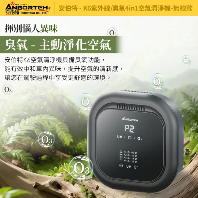 【ANBORTEH 安伯特】K6紫外線臭氧4 in 1空氣清淨機-無線款 一年保固(車用空氣清淨機 紫外線抑菌)