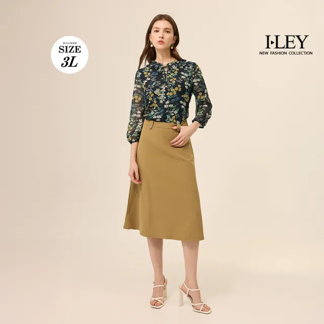 【ILEY 伊蕾】小荷葉領綁帶雪紡上衣(深藍；M-3L；1253181107)