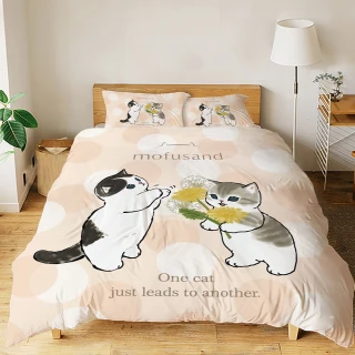 【戀家小舖】MIT卡通正版授權55%天絲床包枕套組-香氛漫舞-貓福珊迪(單人)