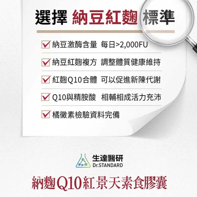 【生達醫研】納麴Q10紅景天素食膠囊X3瓶(贈牛樟芝1盒 60粒/瓶 納豆.紅麴.Q10.L-精胺酸.紅景天)
