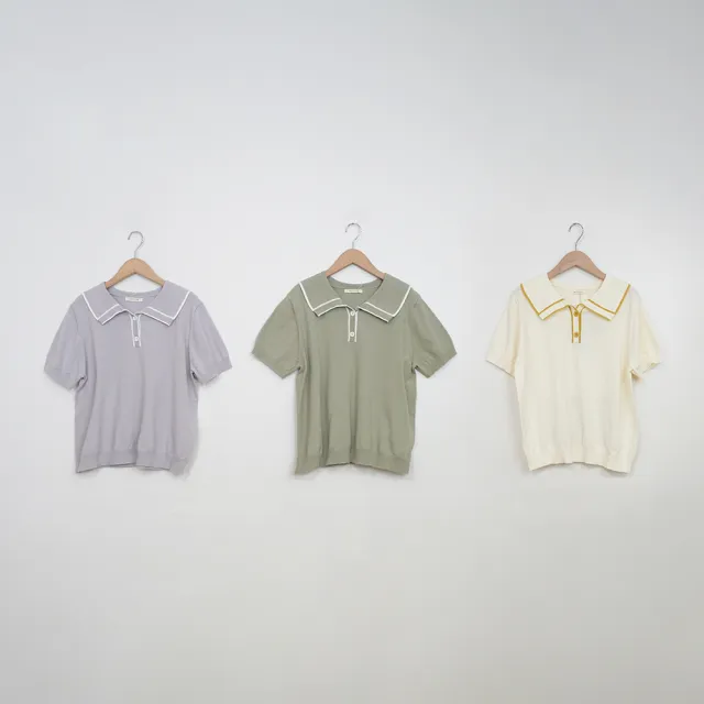 【MOSS CLUB】MOSS兔復古翻領短袖針織上衣(綠 米 紫/魅力商品)