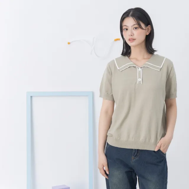 【MOSS CLUB】MOSS兔復古翻領短袖針織上衣(綠 米 紫/魅力商品)