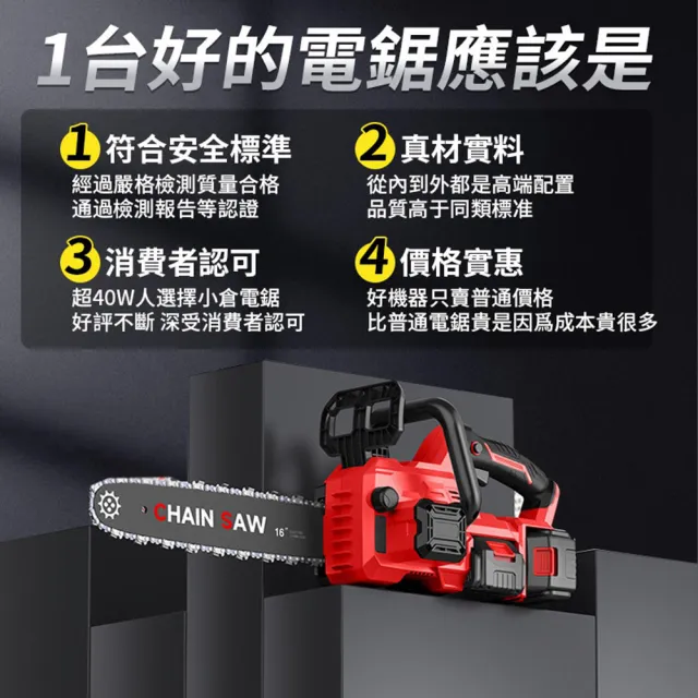 【Ogula 小倉】鏈鋸機 雙電驅動 乾濕速切70公分 16吋無刷王者款（15節兩電）緊急剎車(電鏈鋸/伐木鋸/電鋸)