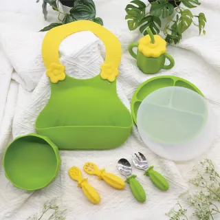 【KidsLife】寶寶餐具彌月禮盒(仙人掌造型)｜寶寶餐具 矽膠餐盤 防翻 自主學習餐具