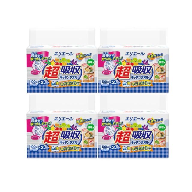 【日本大王】elleair 超吸收廚房紙巾_抽取式(100抽X2入/包_4包組)