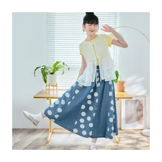 【OB 嚴選】日系純棉波點拼接口袋鬆緊腰長裙 《CA3133》