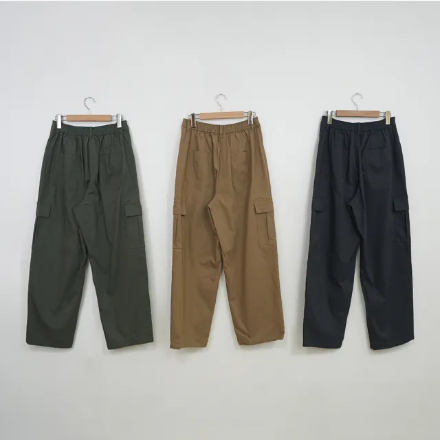 【MOSS CLUB】彈力斜紋工裝縮口香蕉寬褲(綠 咖 灰)
