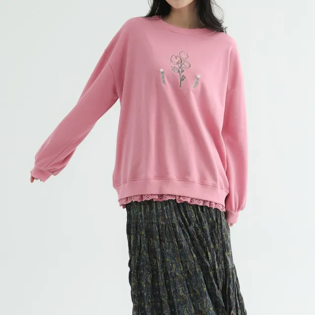 【PINK NEW GIRL】布蕾絲拼接長版長袖衛衣/上衣 X4303LG(3色)