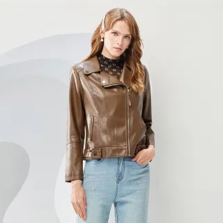 【MYVEGA 麥雪爾】MA仿羊皮雙翻領皮衣-咖啡(通勤風/)