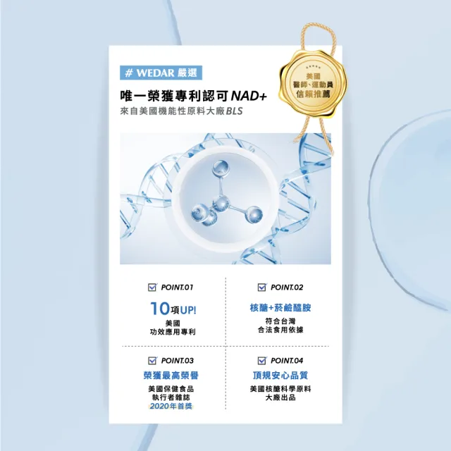 【Wedar 薇達】NMN玻尿酸精華 4盒組(30顆/盒.專利認可NAD+.日本玻尿酸)
