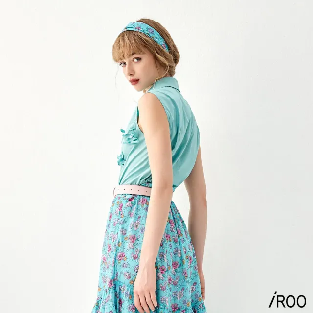 【iROO】青石藍花朵上衣