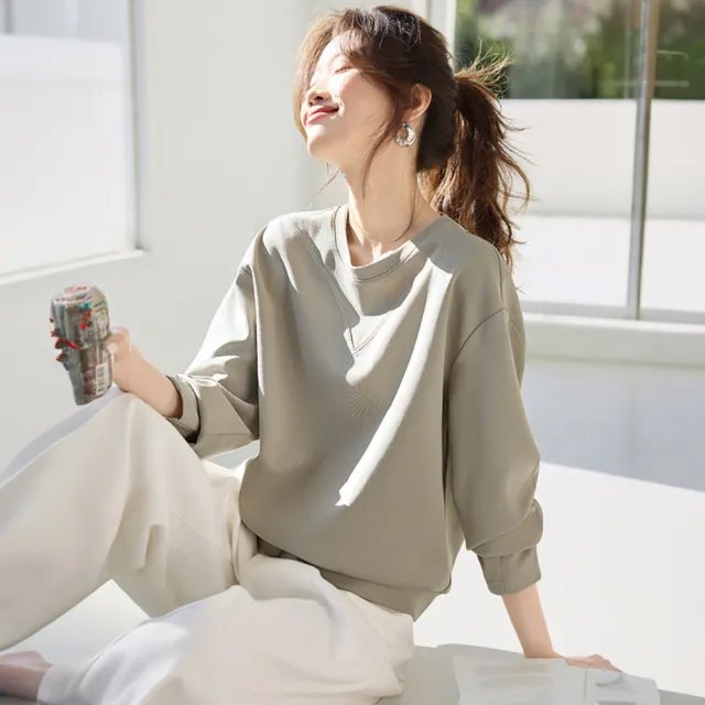 【LANNI 藍尼】● 簡約設計長袖上衣(女裝/女上衣/休閒/圓領/日系/通勤)