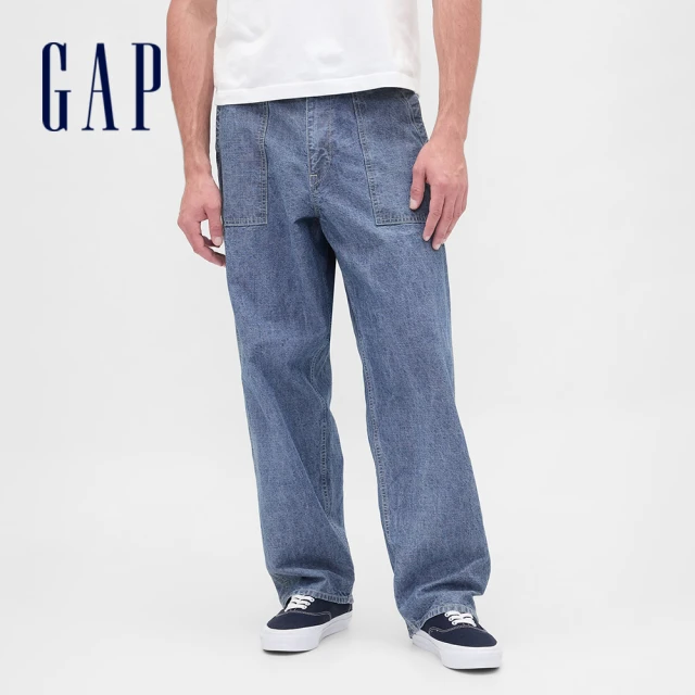 【GAP】男裝 寬鬆牛仔褲-中度水洗(803922)