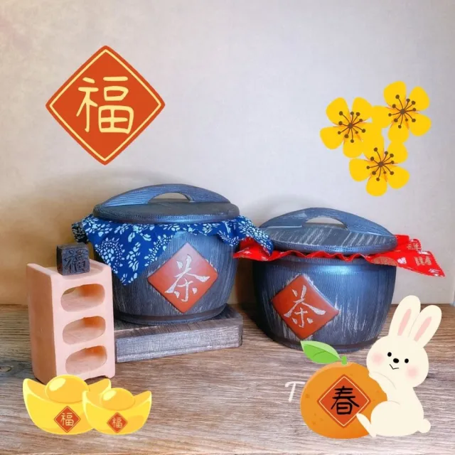 【茶韻】史上最強聚寶盆 普洱茶禮盒 小沱茶(宜興原礦紫砂仿古木桶罐+必買花草系6口味迷你熟沱半斤)(中秋禮