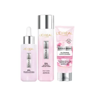 【LOREAL Paris 巴黎萊雅】亮白全套組_淨亮白激光精華水128ml+淡斑精華30ml+激光潔面乳100ml