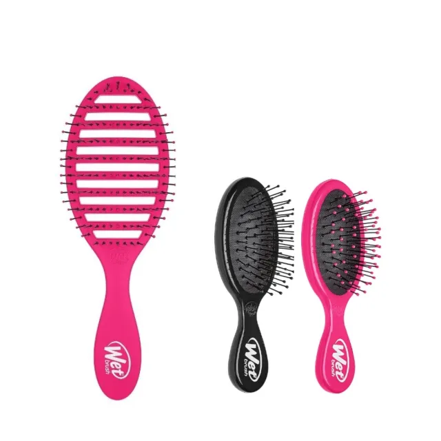 【Wetbrush】專業速乾蓬鬆桃紅骨梳+隨身梳(隨身梳顏色任選)