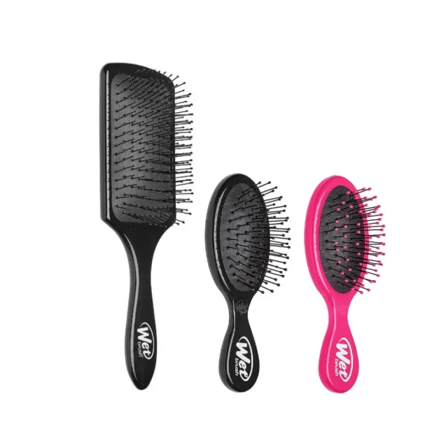 【Wetbrush】速乾去結氣墊時尚黑寬梳+隨身梳(隨身梳顏色任選)
