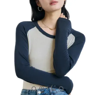【amica】撞色拉格蘭長袖打底衫(拚色 保暖衣 打底衣 內搭衣 拉格蘭袖 美麗諾羊毛 拉克蘭長袖)