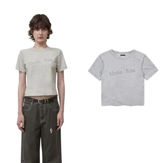 【MATIN KIM】官方旗艦 斜標LOGO設計雙面穿短版上衣(灰色)