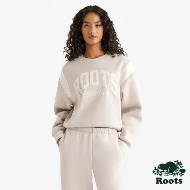 【Roots】Roots女裝- ARCH VARSITY 圓領上衣(銀灰色)