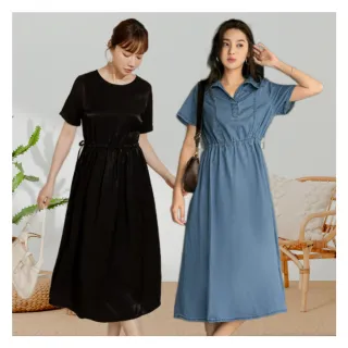 【OB 嚴選】經典休閒洋裝(涼感/冰箱/條紋/V領/抽繩/假兩件/A字/牛仔/大尺碼)