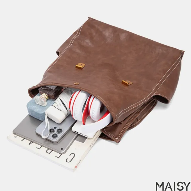 【MAISY】男女款雙材質可選大容量休閒包 後背包 雙肩包(棕色／綠色／黑色/卡其色)