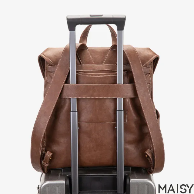 【MAISY】男女款雙材質可選大容量休閒包 後背包 雙肩包(棕色／綠色／黑色/卡其色)